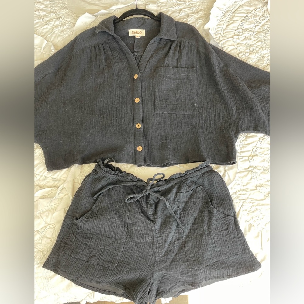 Black Linen Crop Top + Short Set